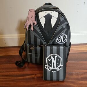 Black and Gray Backpack with Wallet